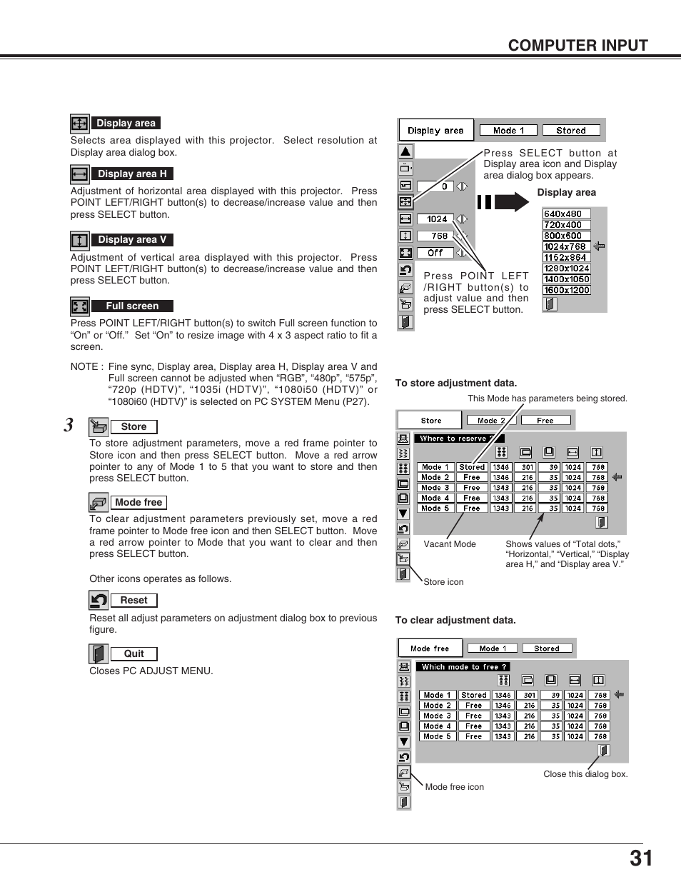 Computer input | Eiki LC-UXT3 User Manual | Page 31 / 56