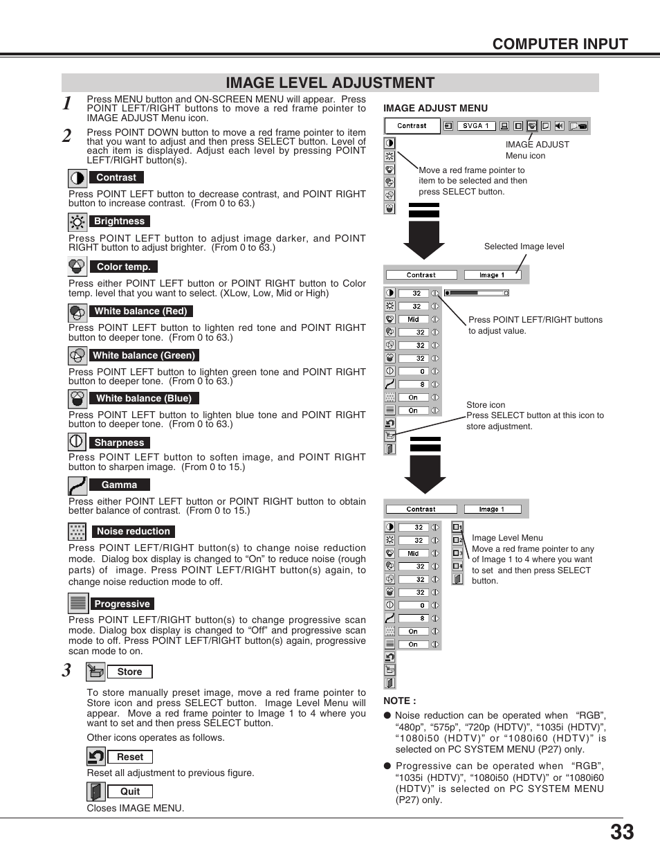 Computer input, Image level adjustment | Eiki LC-UXT3 User Manual | Page 33 / 56