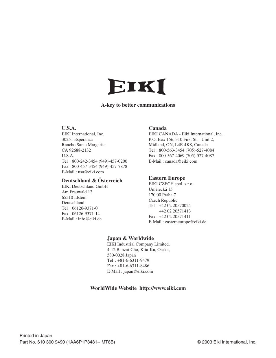 Eiki LC-UXT3 User Manual | Page 56 / 56