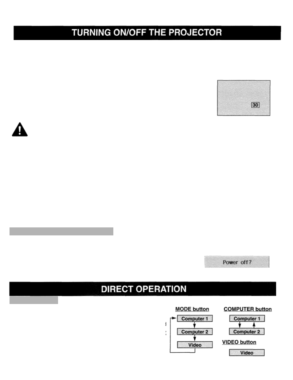 Basic operation, Turning on/off the projector, Direct operation | Mode select | Eiki LC-X984 User Manual | Page 27 / 54