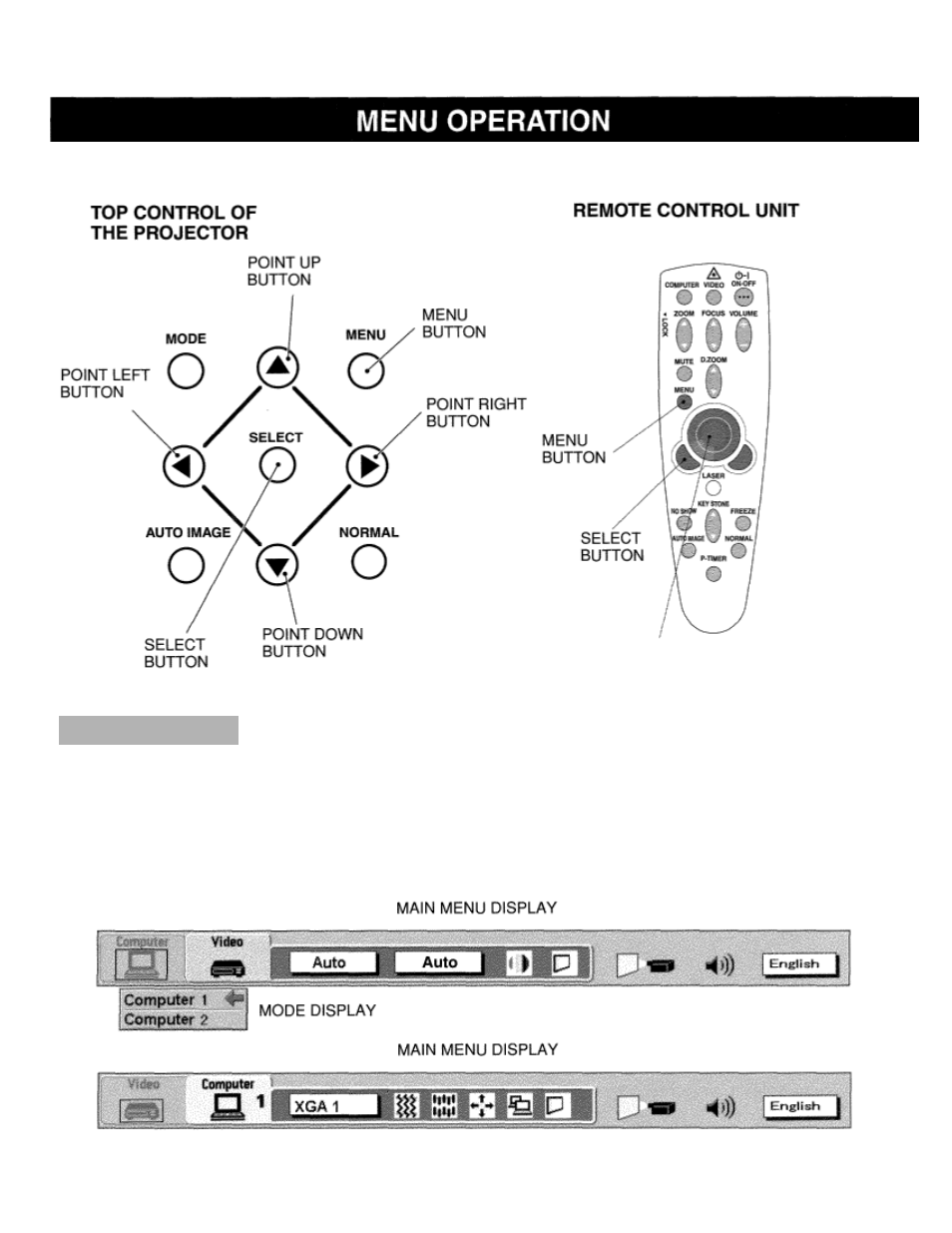 Menu operation, Mode select | Eiki LC-X984 User Manual | Page 30 / 54