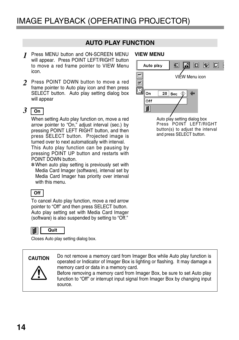 14 image playback (operating projector) | Eiki EVW-100 User Manual | Page 14 / 18