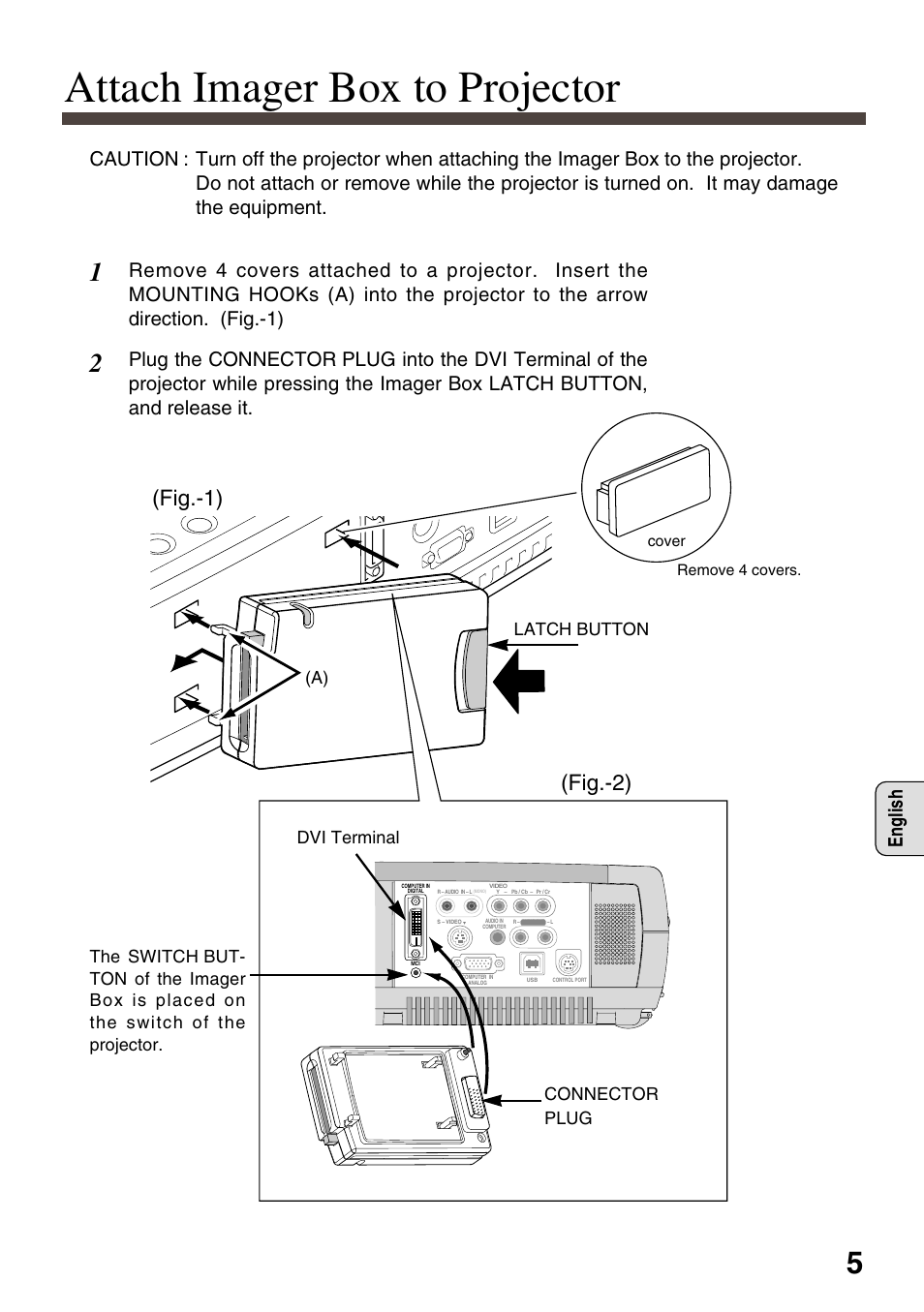 Attach imager box to projector, Fig ) (fig ), English | Eiki EVW-100 User Manual | Page 5 / 18