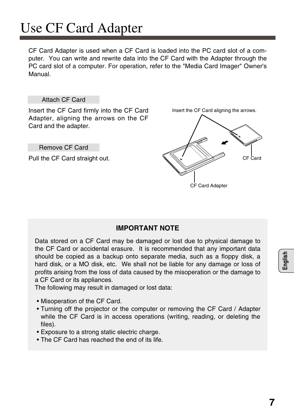 Use cf card adapter | Eiki EVW-100 User Manual | Page 7 / 18