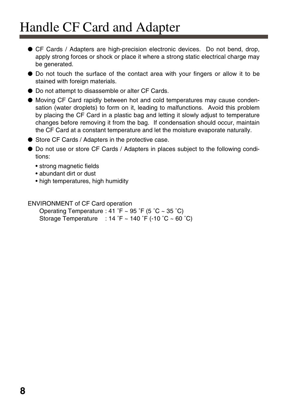 Handle cf card and adapter | Eiki EVW-100 User Manual | Page 8 / 18