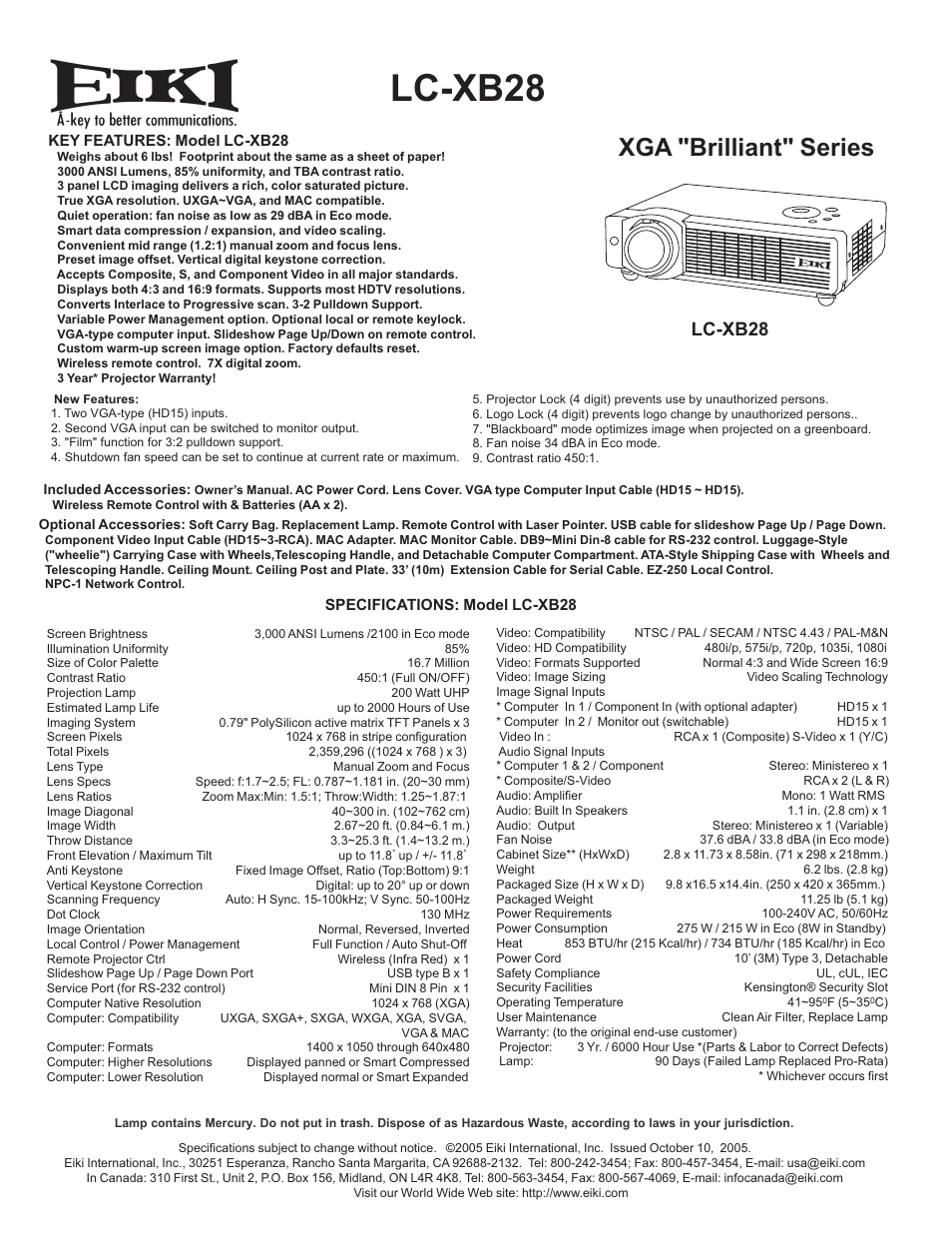 Eiki LC-XB28 User Manual | 1 page