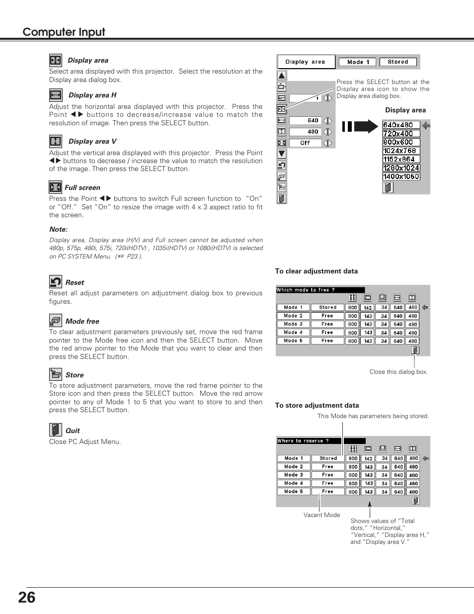 Computer input | Eiki LC-SD12 User Manual | Page 26 / 52