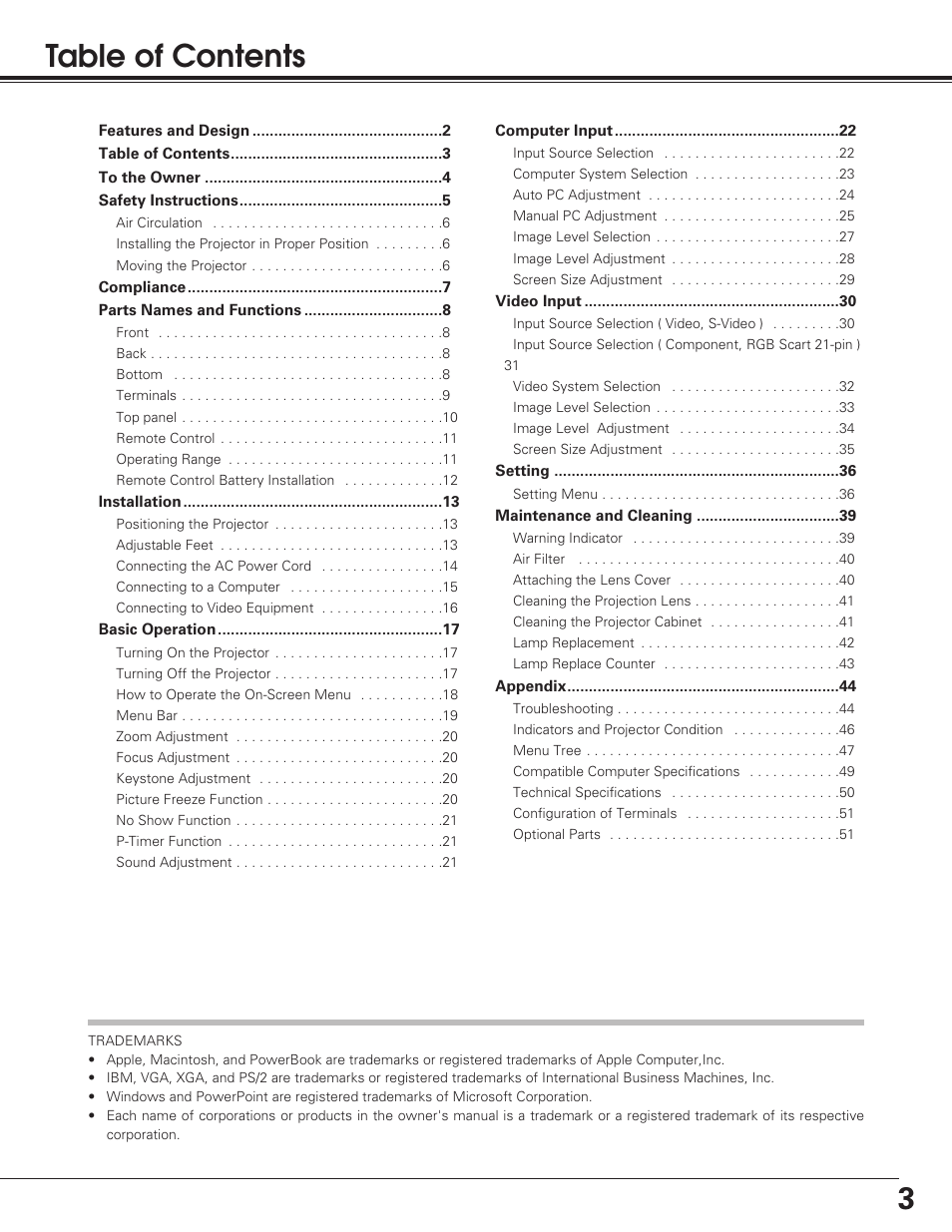 Eiki LC-SD12 User Manual | Page 3 / 52