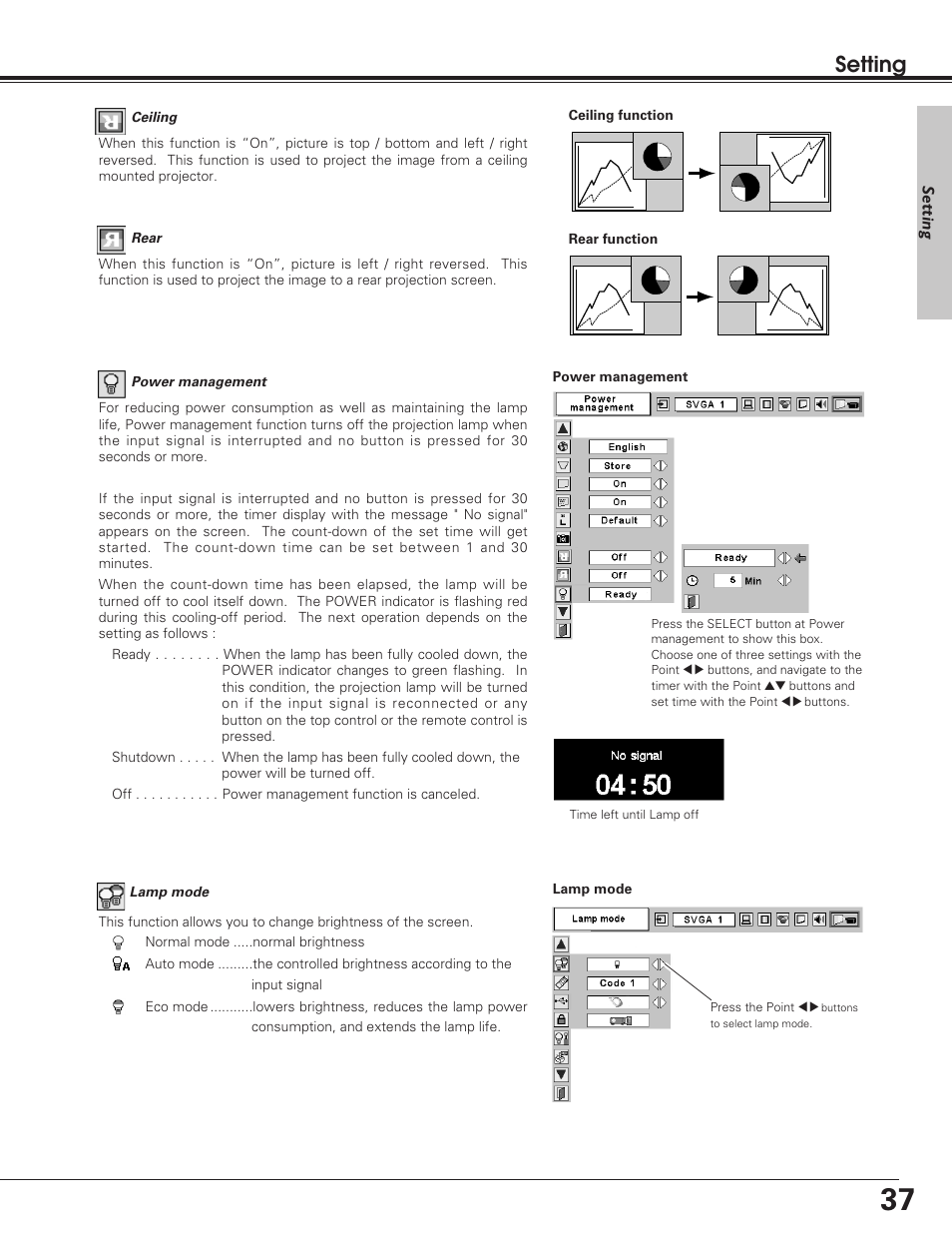 Setting | Eiki LC-SD12 User Manual | Page 37 / 52
