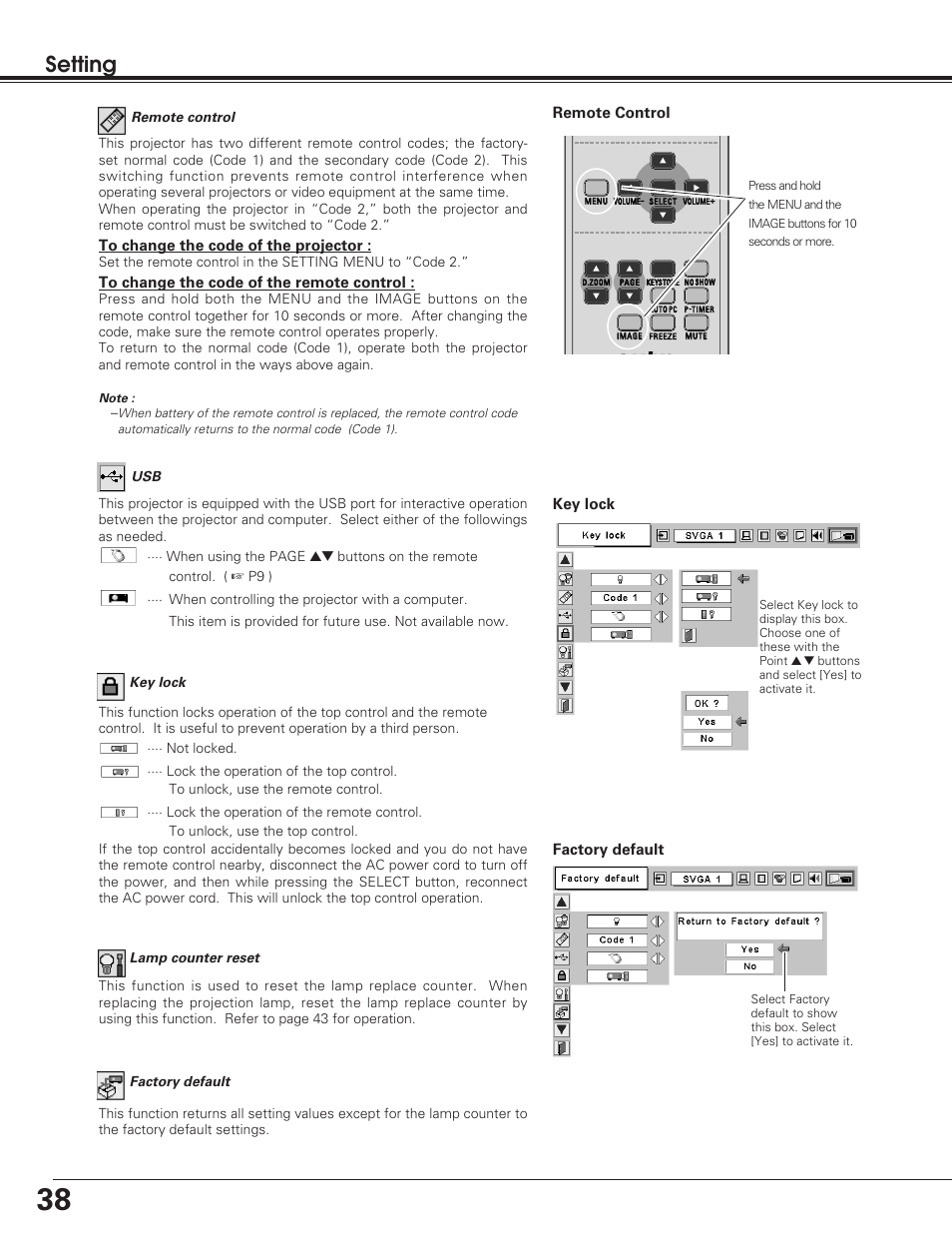 Setting | Eiki LC-SD12 User Manual | Page 38 / 52