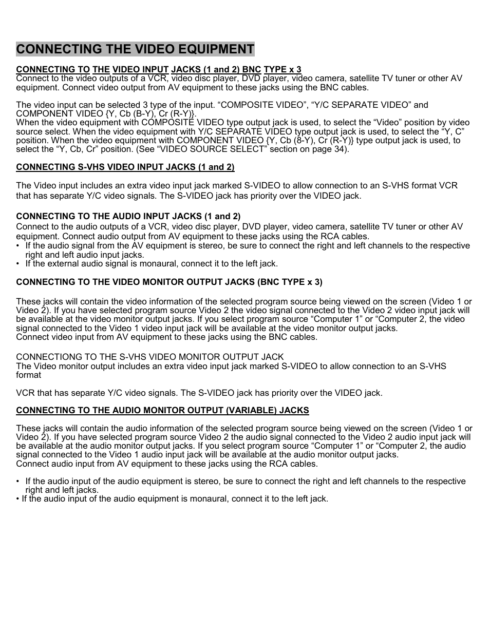 Connecting the projector, Connecting the video equipment | Eiki Multimedia Projector LC-X1UA User Manual | Page 15 / 56