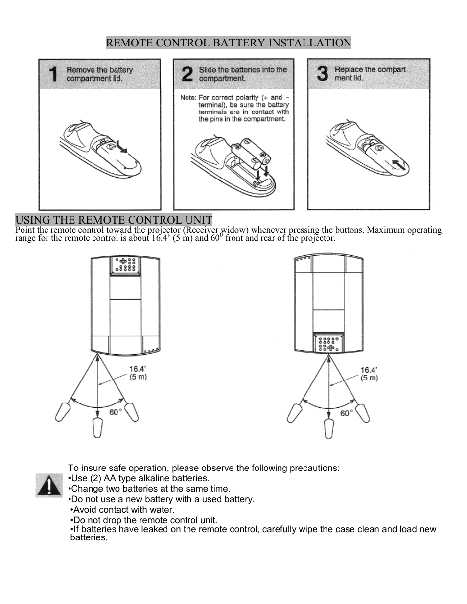 Remote control battery installation, Using the remote control unit | Eiki Multimedia Projector LC-X1UA User Manual | Page 23 / 56