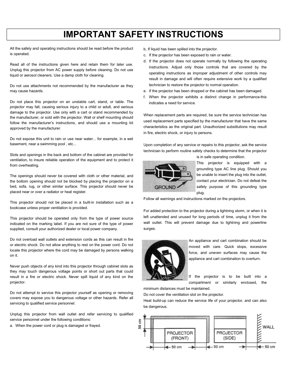 Important safety instructions | Eiki Multimedia Projector LC-X1UA User Manual | Page 3 / 56