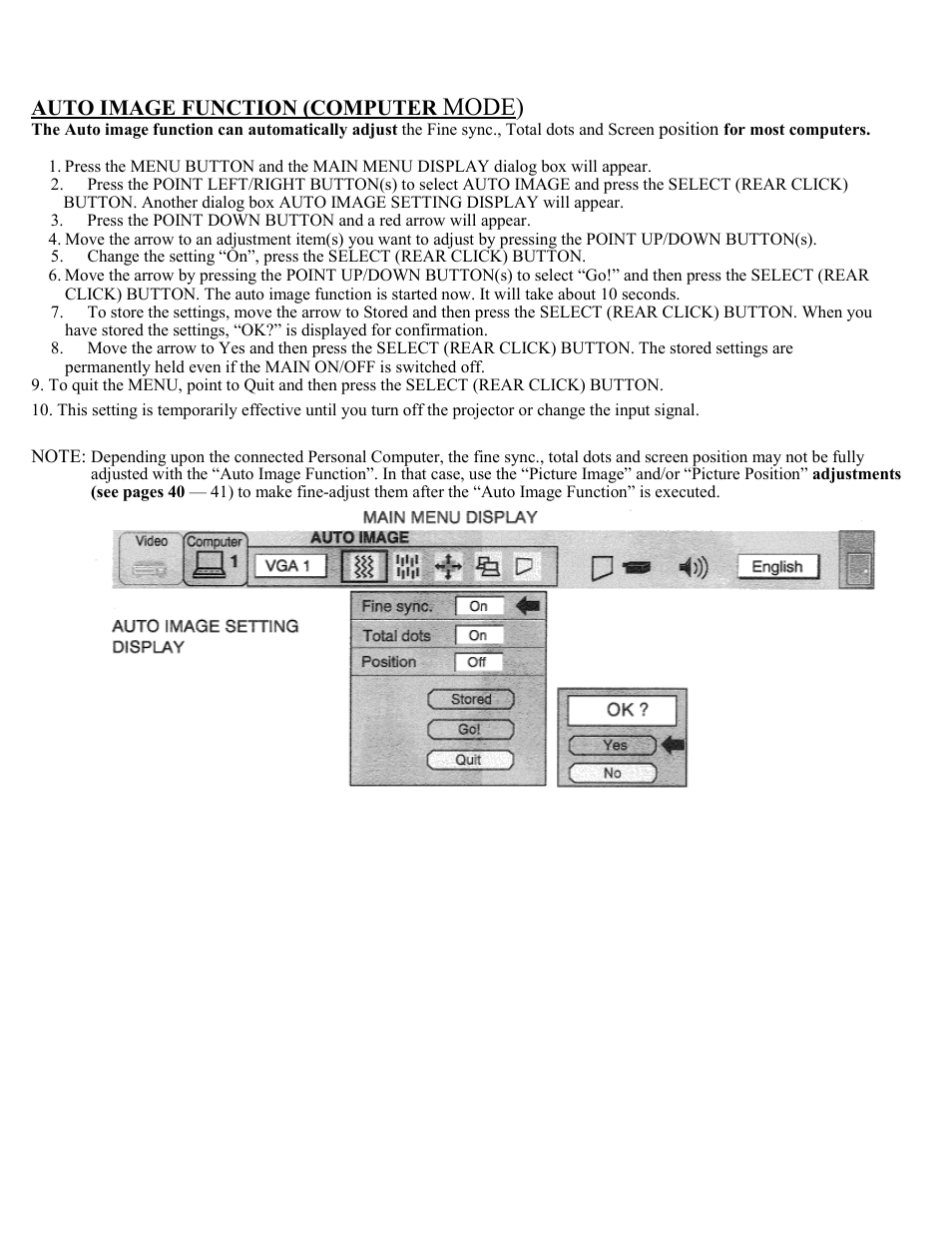 Auto image function, Mode), Auto image function (computer | Eiki Multimedia Projector LC-X1UA User Manual | Page 39 / 56