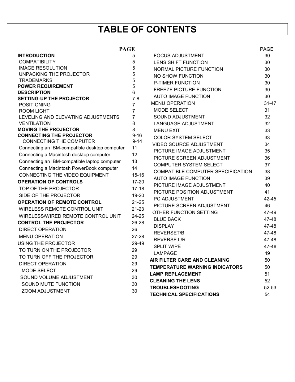 Eiki Multimedia Projector LC-X1UA User Manual | Page 4 / 56
