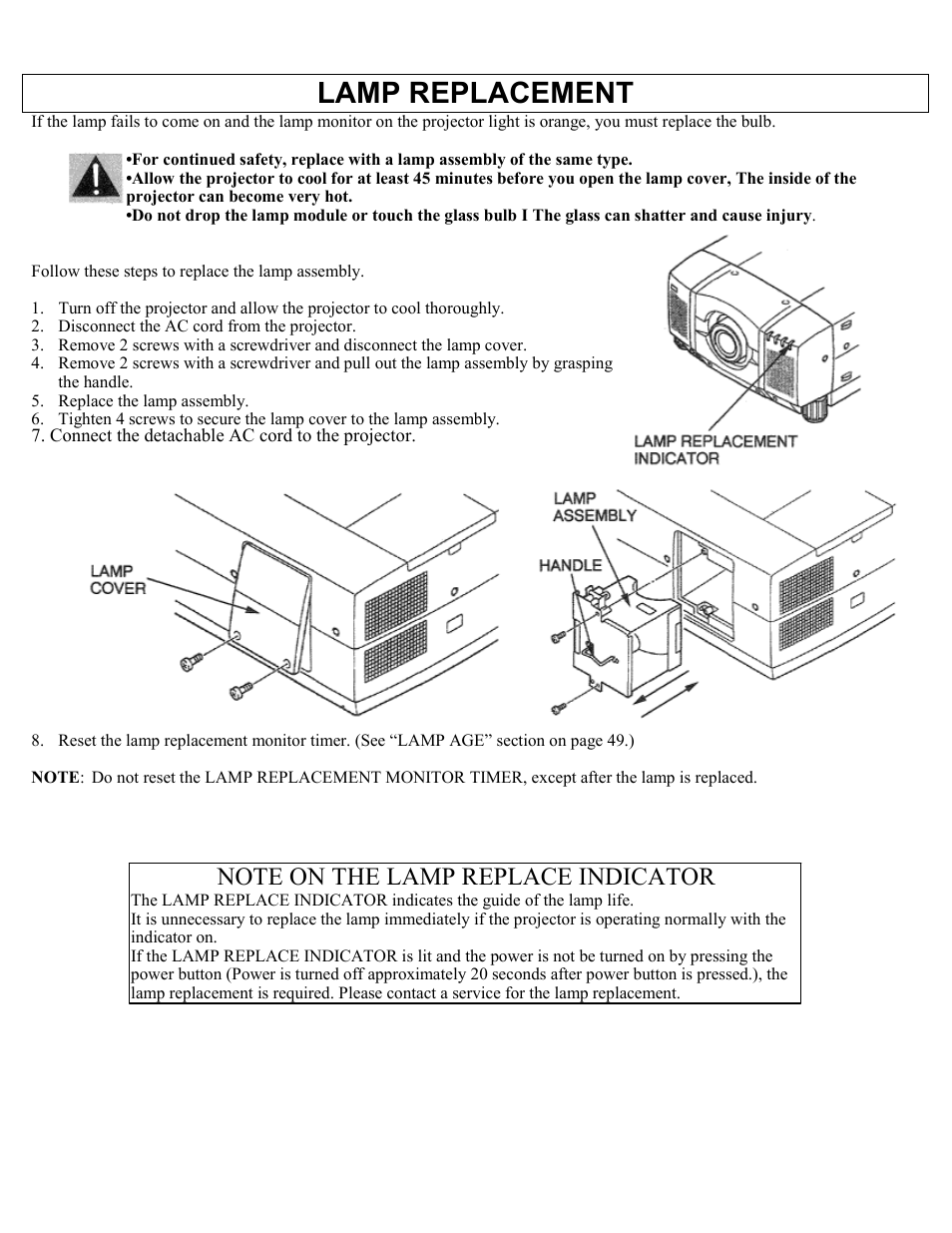 Lamp replacement | Eiki Multimedia Projector LC-X1UA User Manual | Page 51 / 56