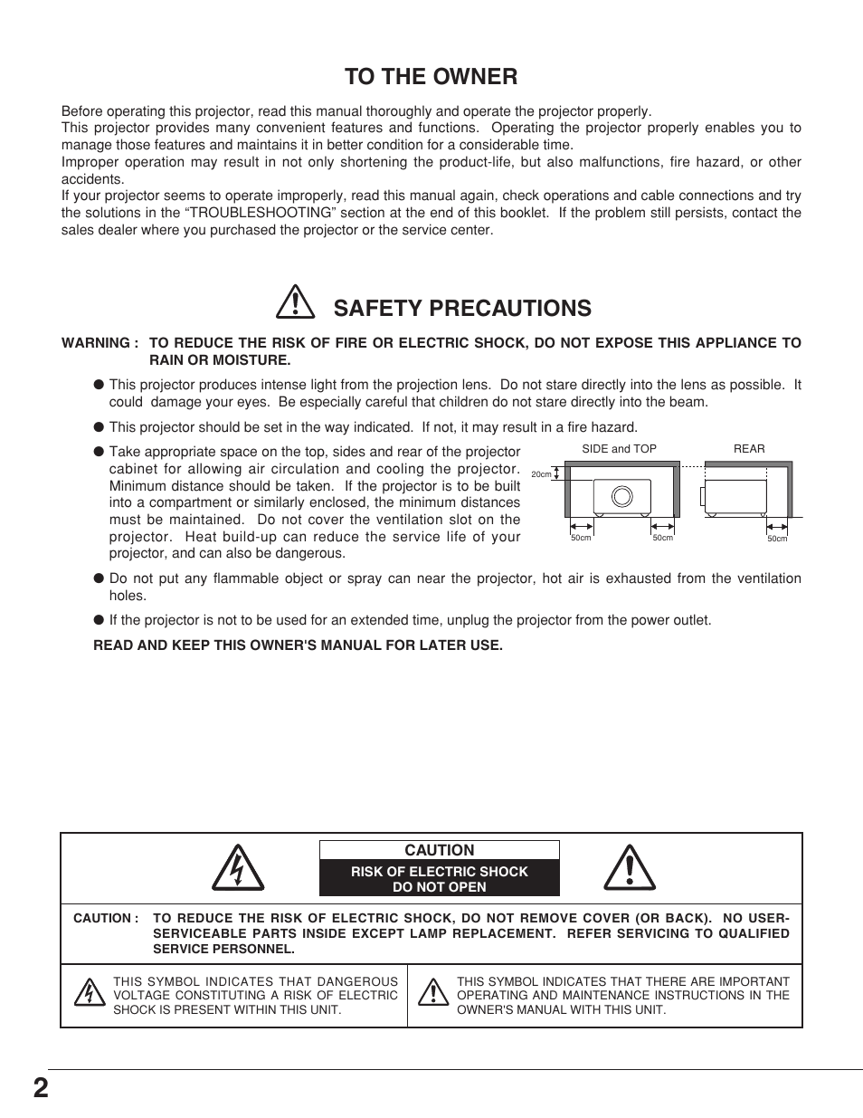 Safety precautions | Eiki LC-XNB4S User Manual | Page 2 / 48