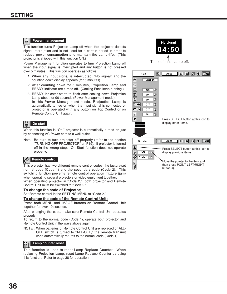 Setting | Eiki LC-XNB4S User Manual | Page 36 / 48