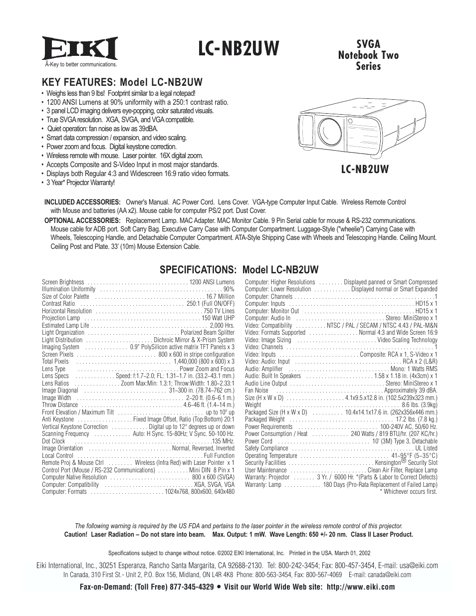 Eiki LC NB2UW LC-NB2UW User Manual | 1 page