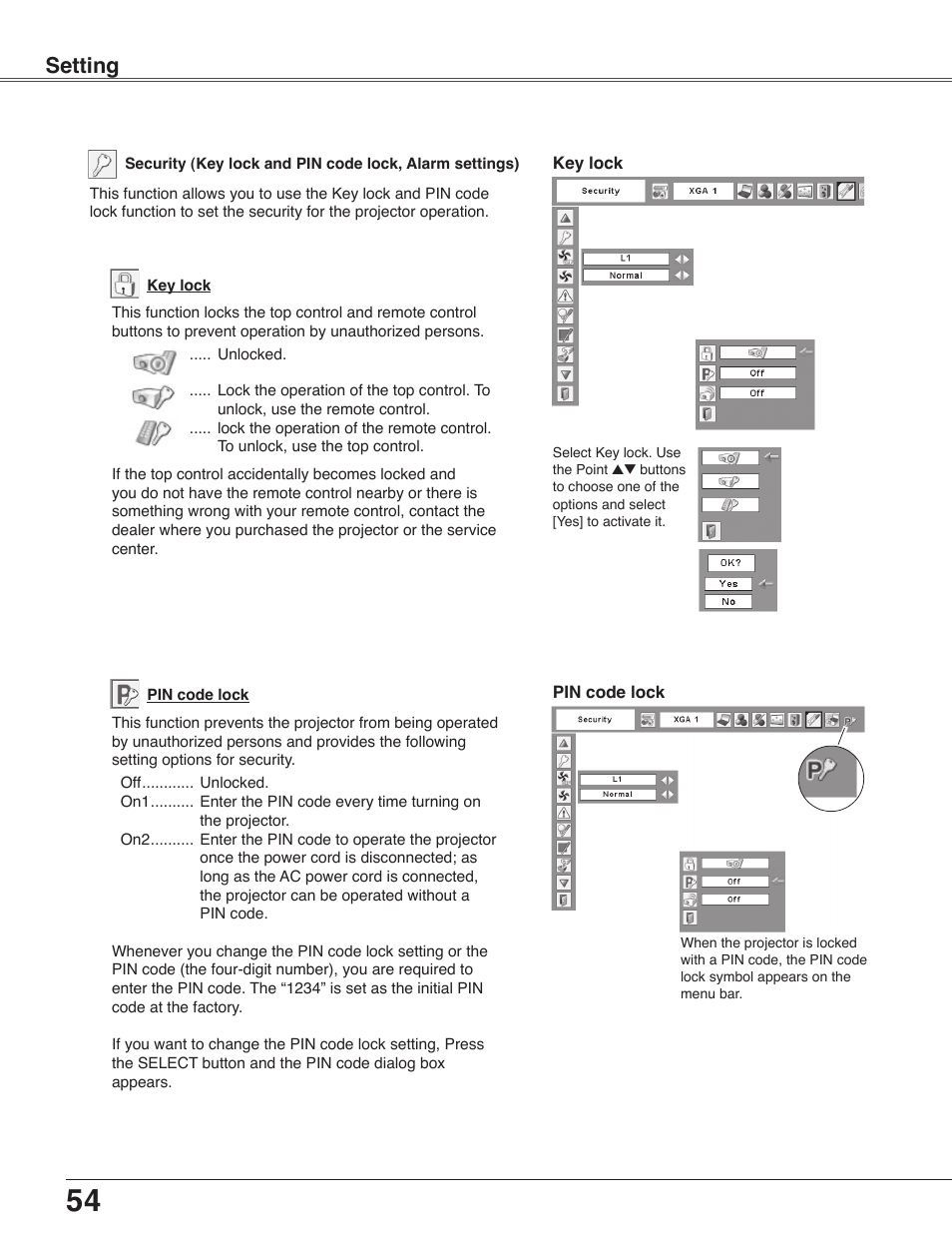 Setting | Eiki LC-WB40N User Manual | Page 54 / 82