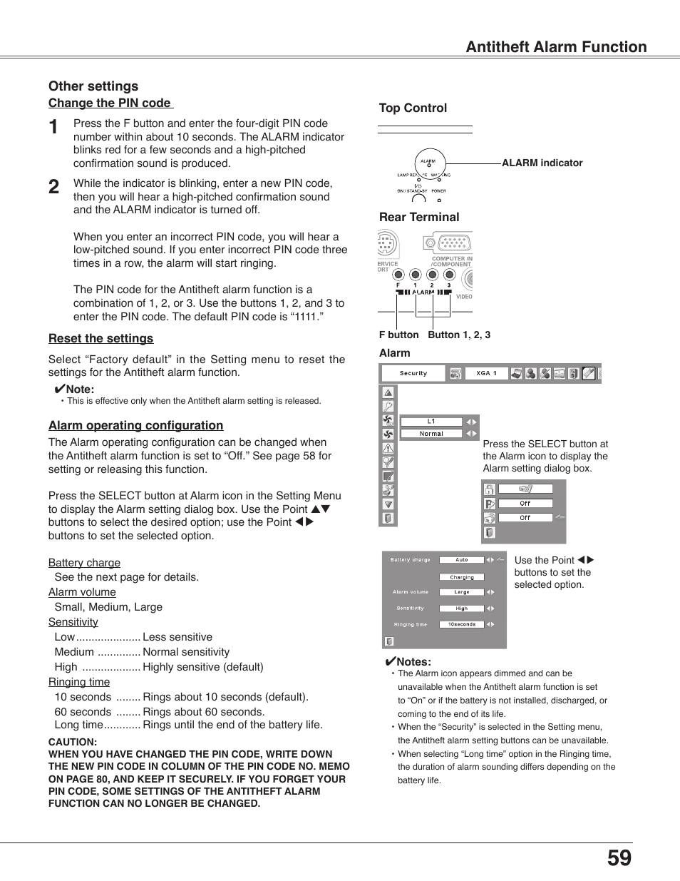 59 antitheft alarm fun�ti�n �ti�n ti�n, Antitheft alarm fun�ti�n | Eiki LC-WB40N User Manual | Page 59 / 82