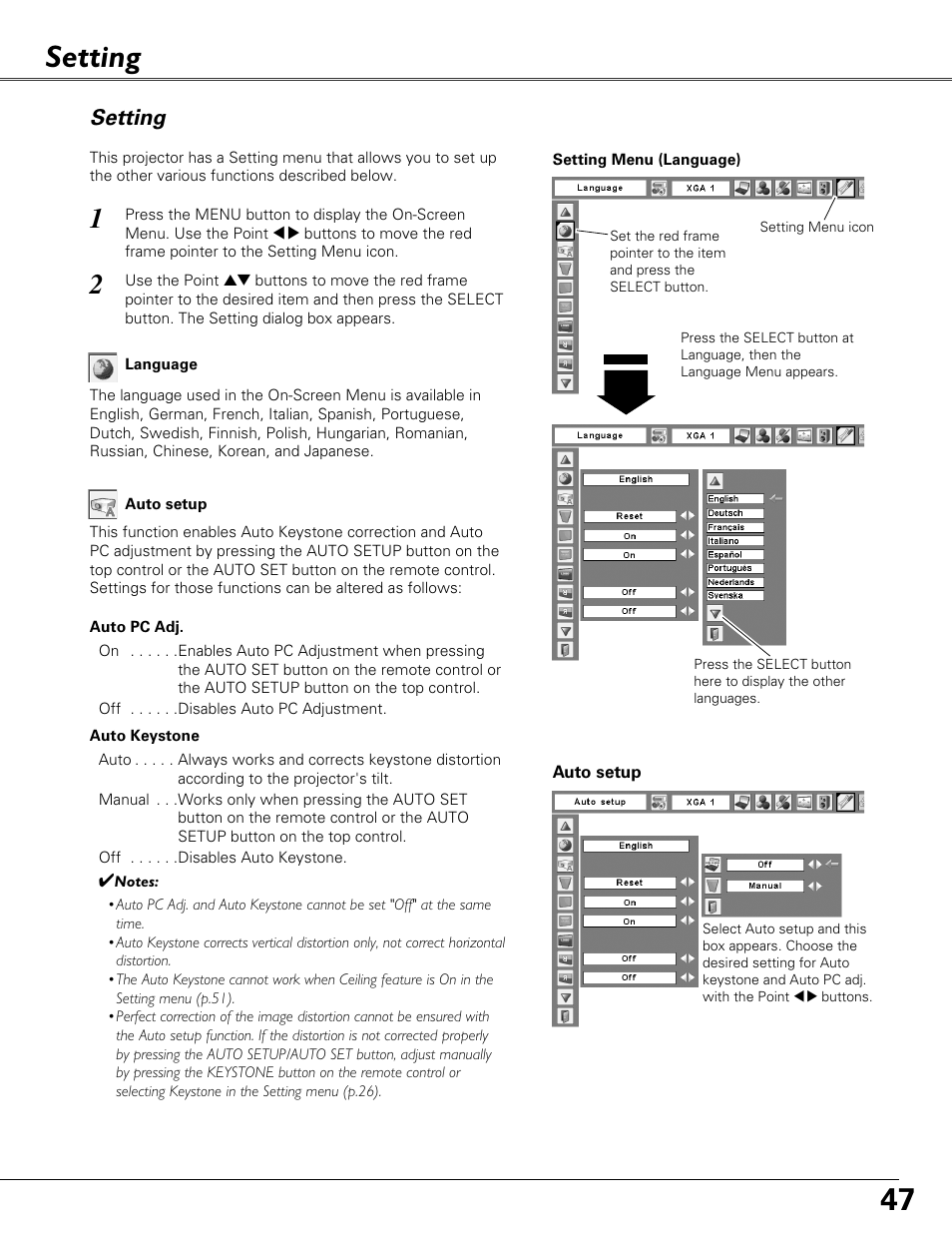 Setting | Eiki LC-XB40N User Manual | Page 47 / 79