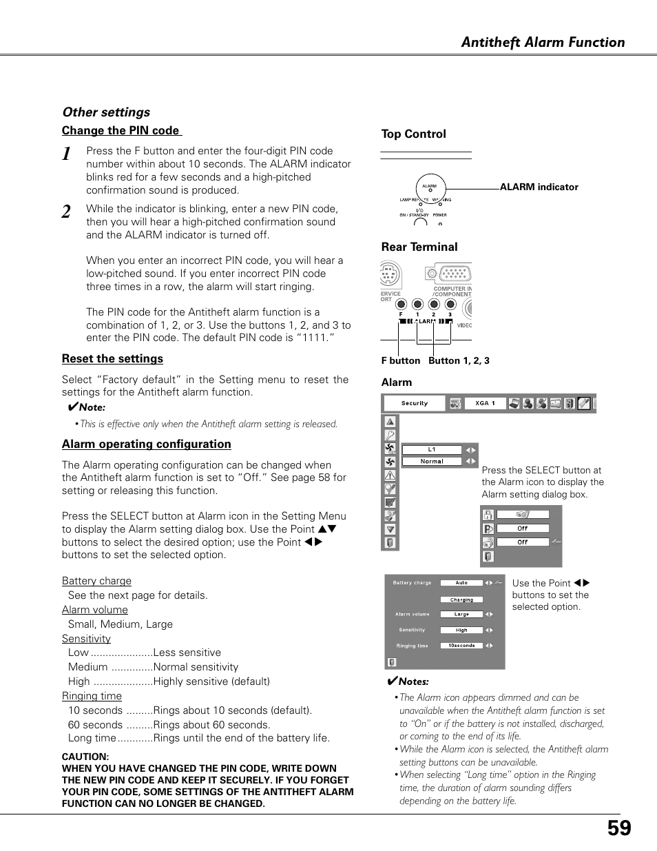 Antitheft alarm function | Eiki LC-XB40N User Manual | Page 59 / 79