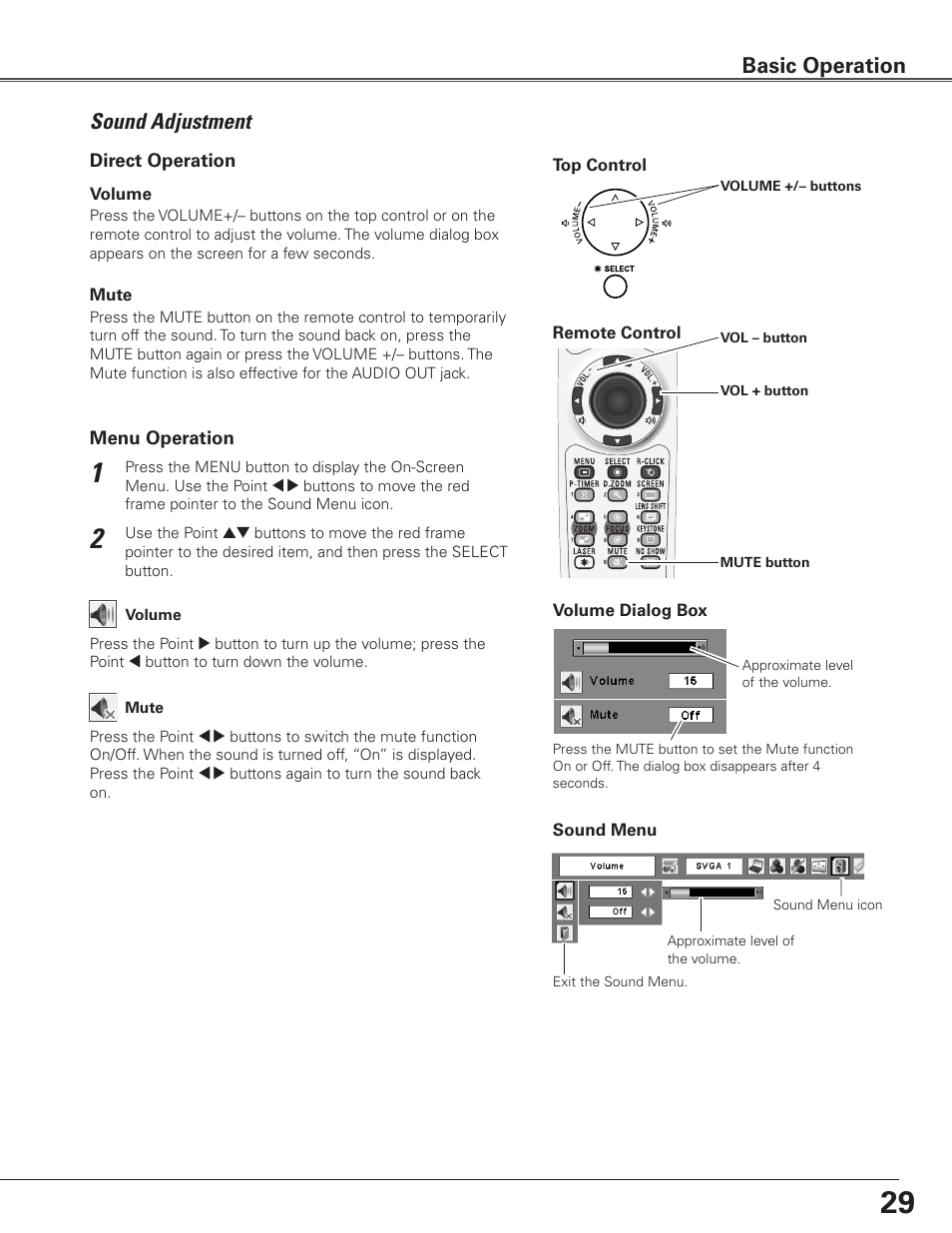 Sound adjustment, Basic operation | Eiki LC-SXG400L User Manual | Page 29 / 78