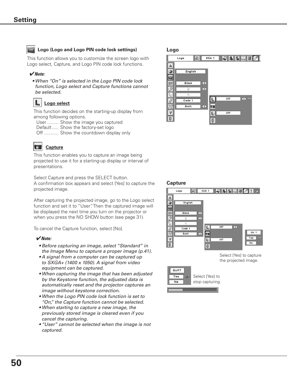 Setting | Eiki LC-SXG400L User Manual | Page 50 / 78