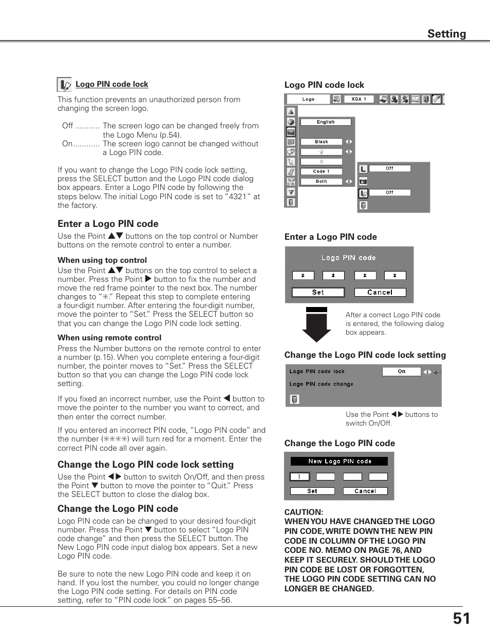 Setting | Eiki LC-SXG400L User Manual | Page 51 / 78