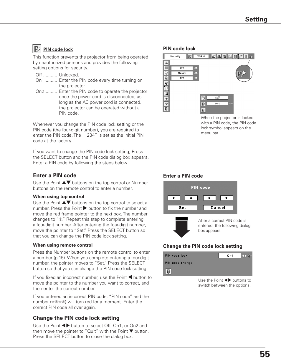 Setting | Eiki LC-SXG400L User Manual | Page 55 / 78