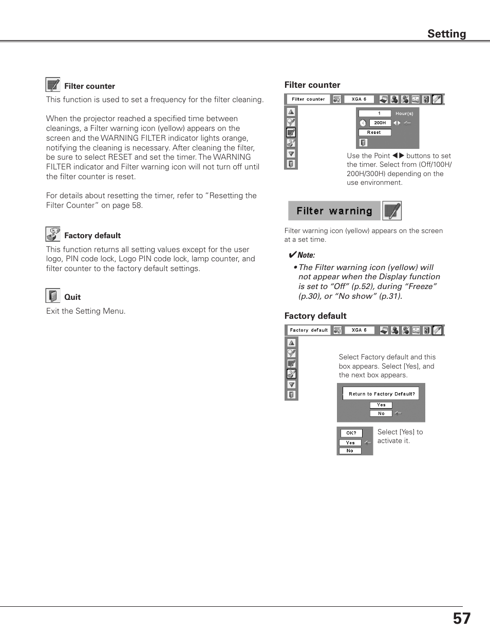 Setting | Eiki LC-SXG400L User Manual | Page 57 / 78