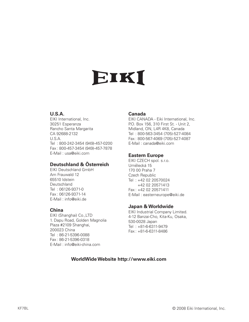 Eiki LC-SXG400L User Manual | Page 78 / 78