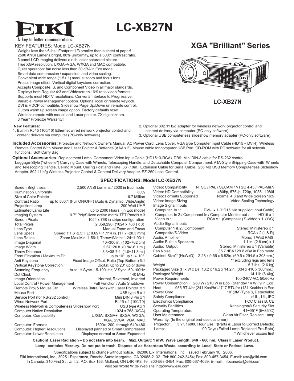 Eiki Brilliant LC-XB27N User Manual | 1 page