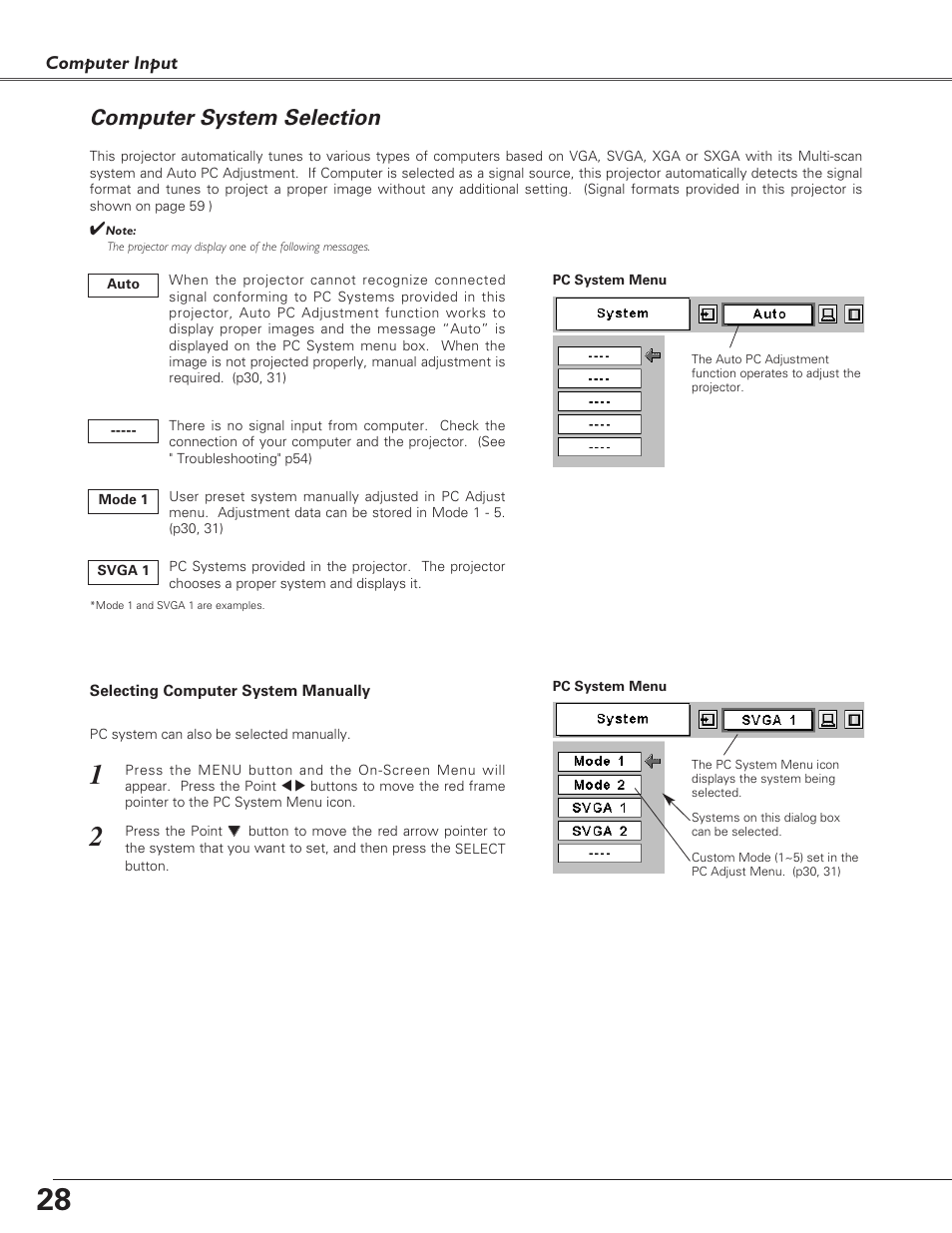 Computer system selection | Eiki LC-XB21 User Manual | Page 28 / 64