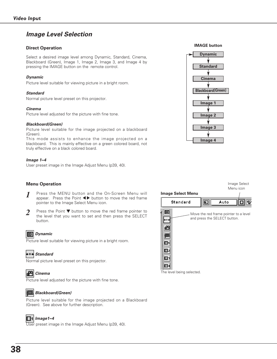 Image level selection | Eiki LC-XB21 User Manual | Page 38 / 64