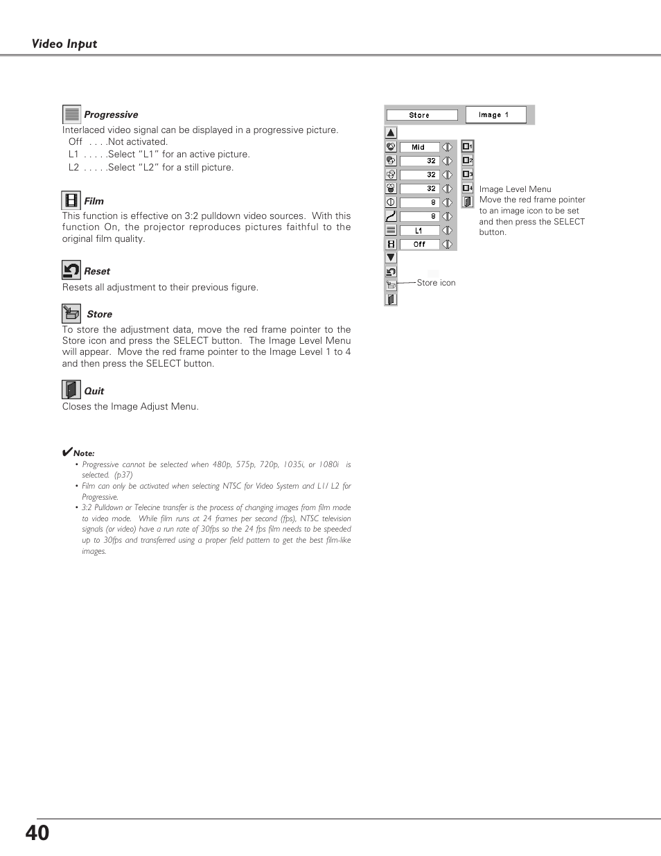 Video input | Eiki LC-XB21 User Manual | Page 40 / 64