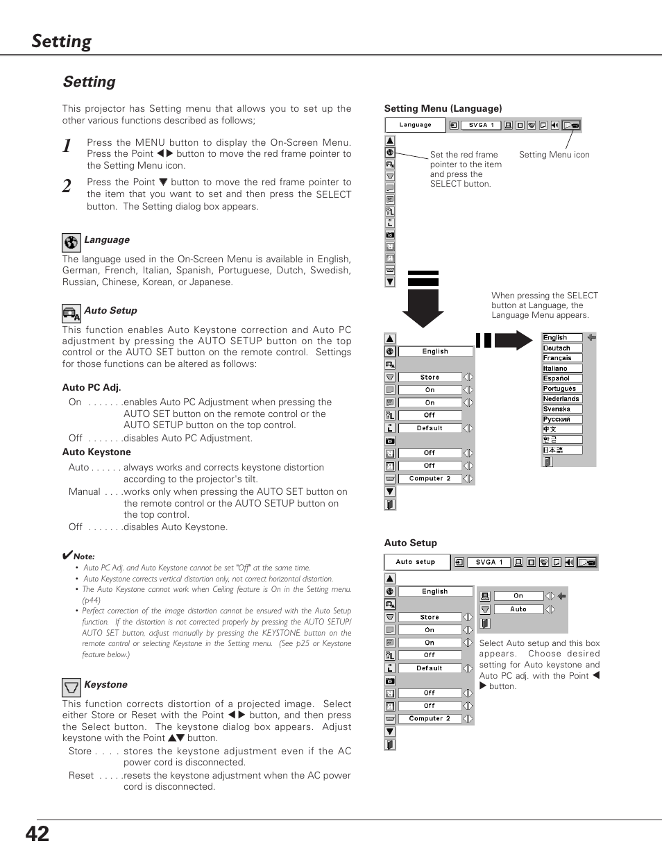 Setting | Eiki LC-XB21 User Manual | Page 42 / 64