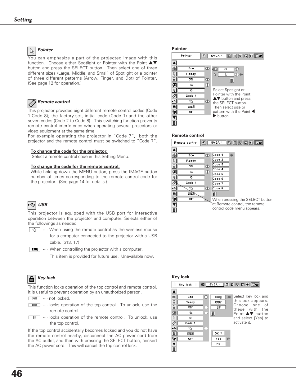 Setting | Eiki LC-XB21 User Manual | Page 46 / 64