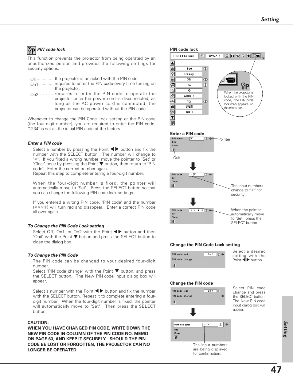Setting | Eiki LC-XB21 User Manual | Page 47 / 64