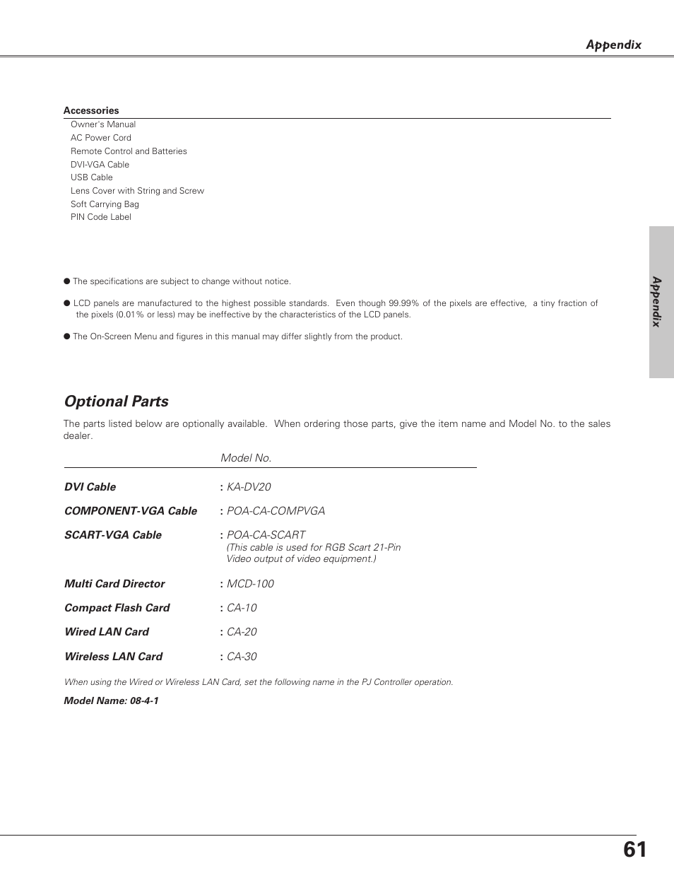 Optional parts | Eiki LC-XB21 User Manual | Page 61 / 64