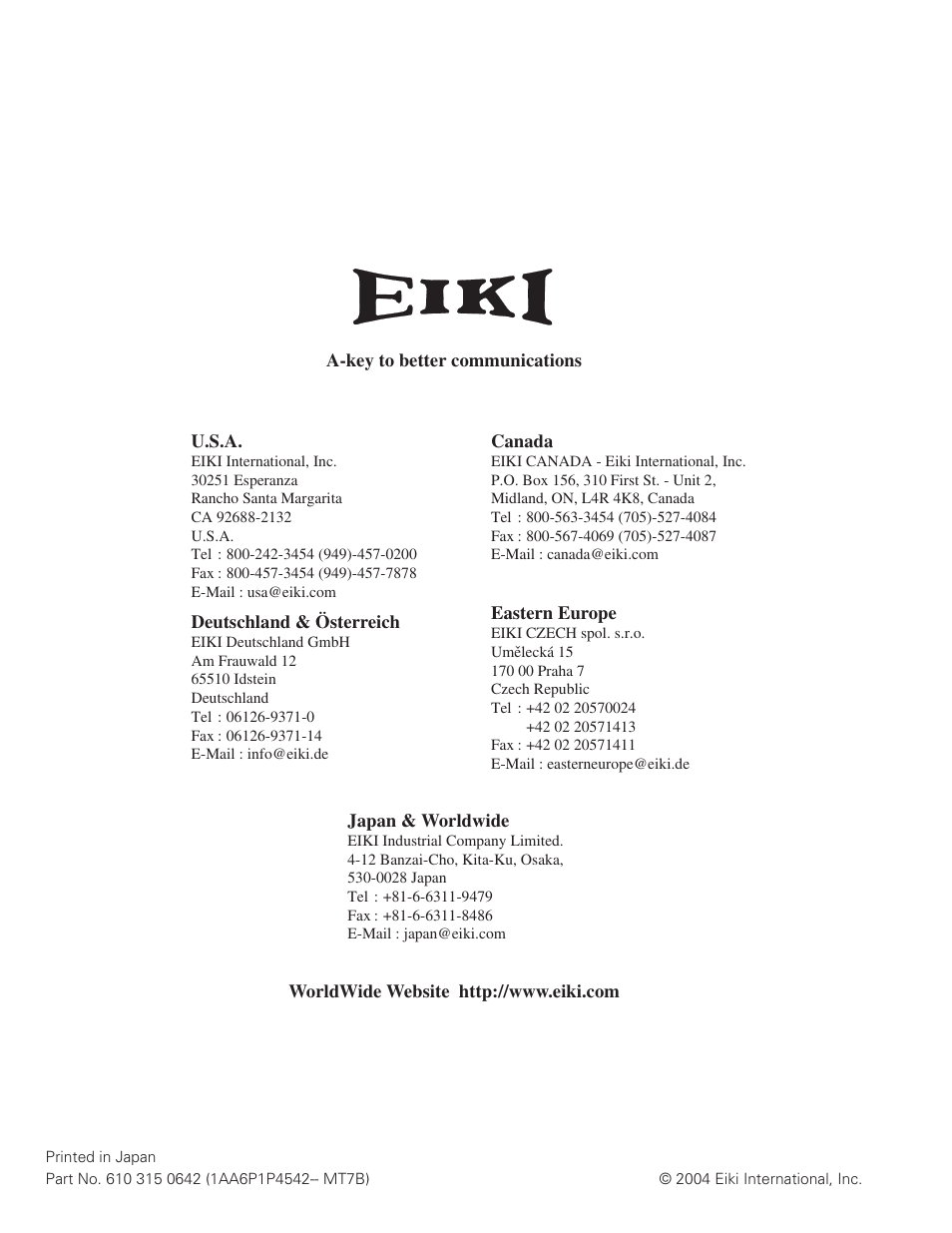 Eiki LC-XB21 User Manual | Page 64 / 64