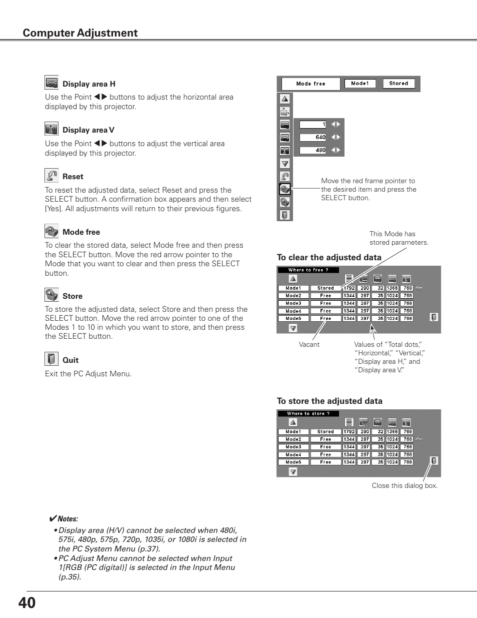 Computer adjustment | Eiki Multimedia Projector LC-XG400L User Manual | Page 40 / 78