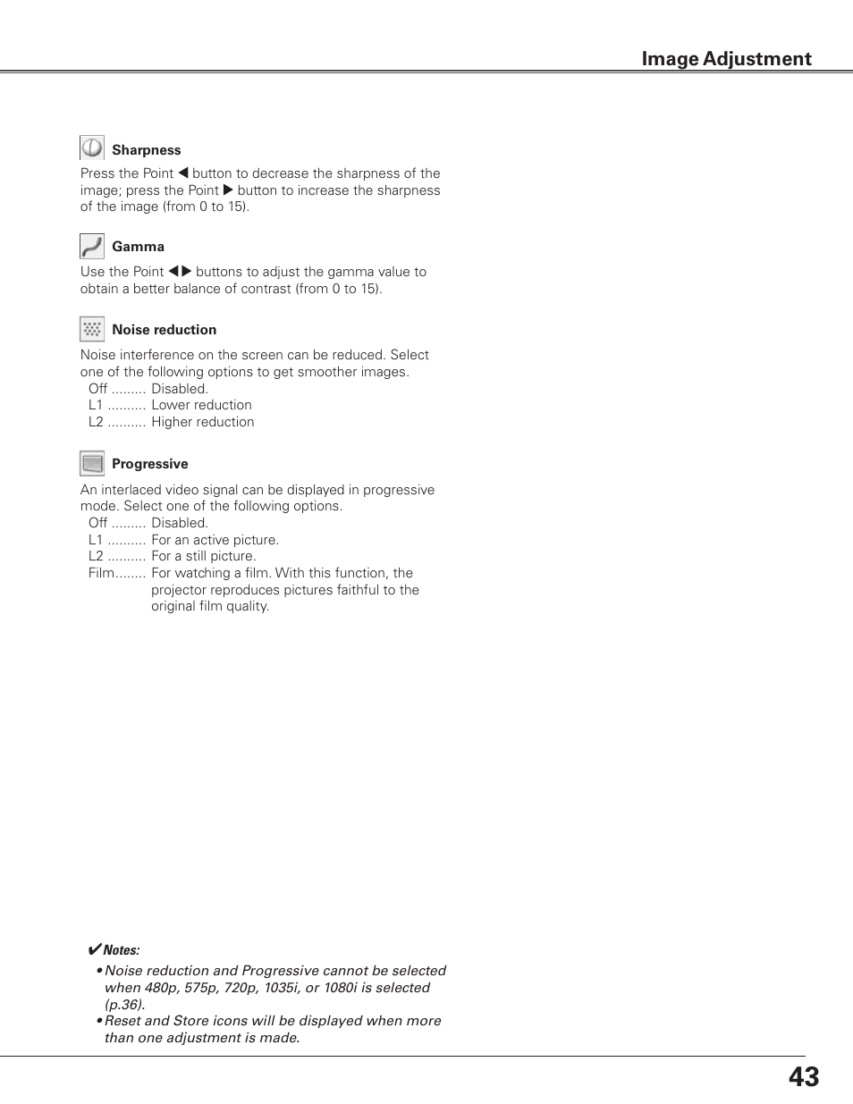 Image adjustment | Eiki Multimedia Projector LC-XG400L User Manual | Page 43 / 78