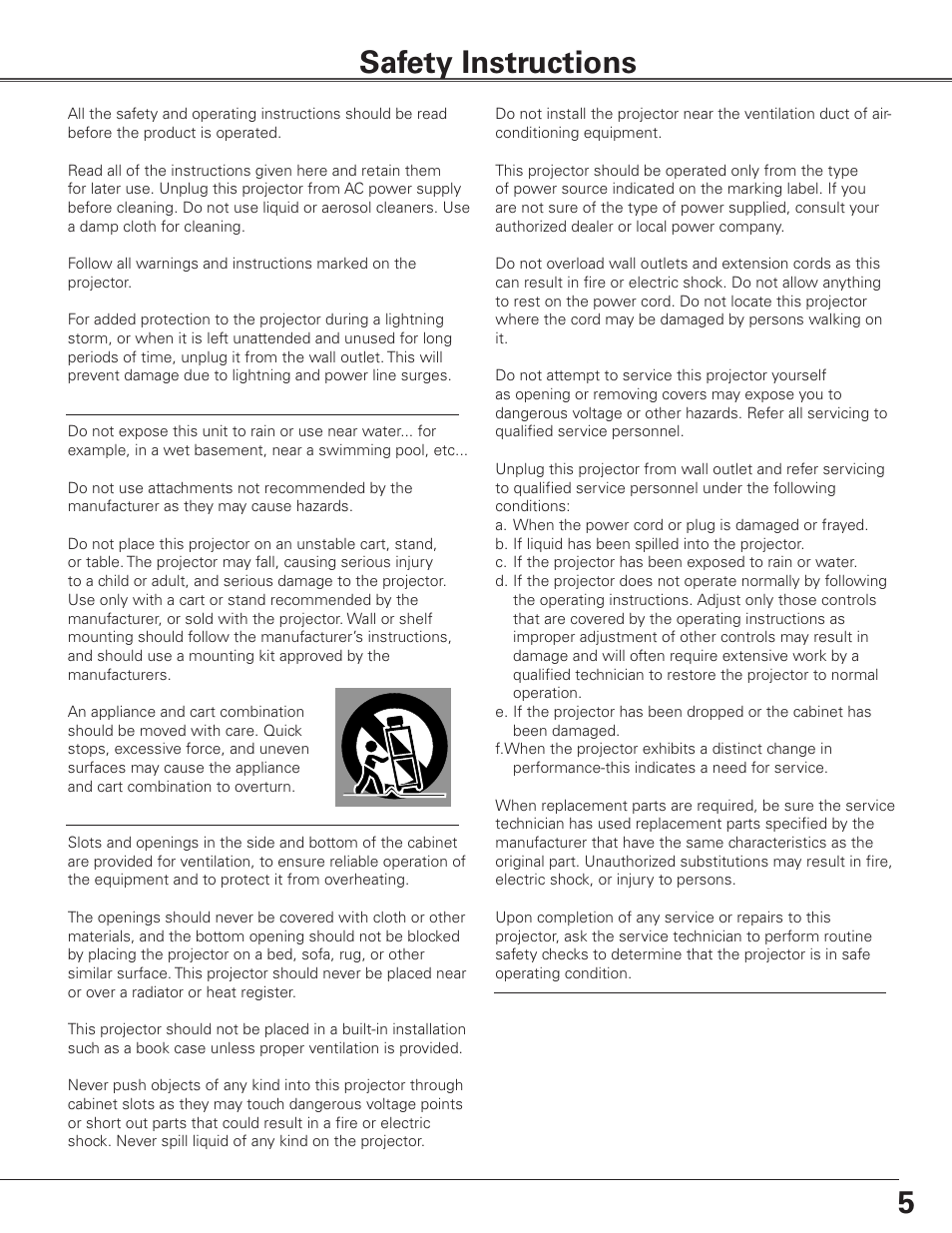 Safety instructions | Eiki Multimedia Projector LC-XG400L User Manual | Page 5 / 78