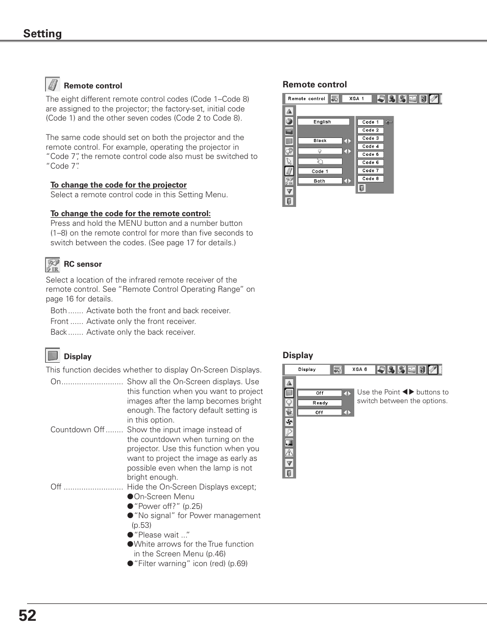 Setting | Eiki Multimedia Projector LC-XG400L User Manual | Page 52 / 78