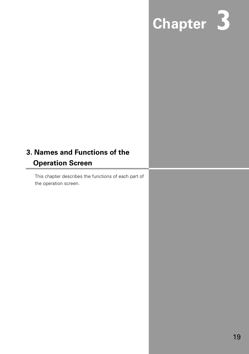 Names and functions of the operation screen, Chapter | Eiki WL-30(XG-705A) User Manual | Page 19 / 99