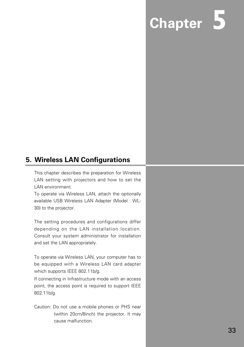 Wireless lan configurations, Chapter | Eiki WL-30(XG-705A) User Manual | Page 33 / 99