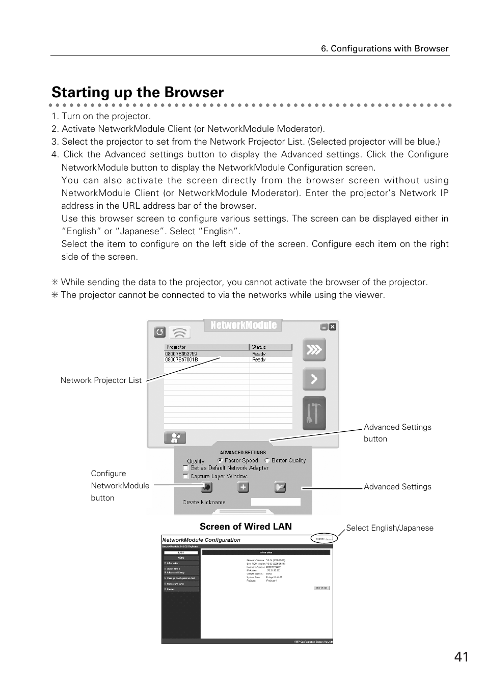 Starting up the browser | Eiki WL-30(XG-705A) User Manual | Page 41 / 99