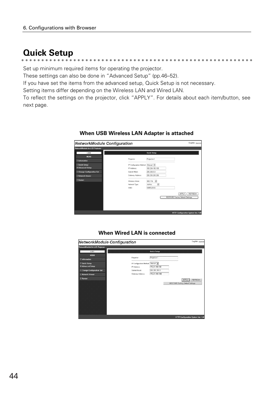 Quick setup | Eiki WL-30(XG-705A) User Manual | Page 44 / 99